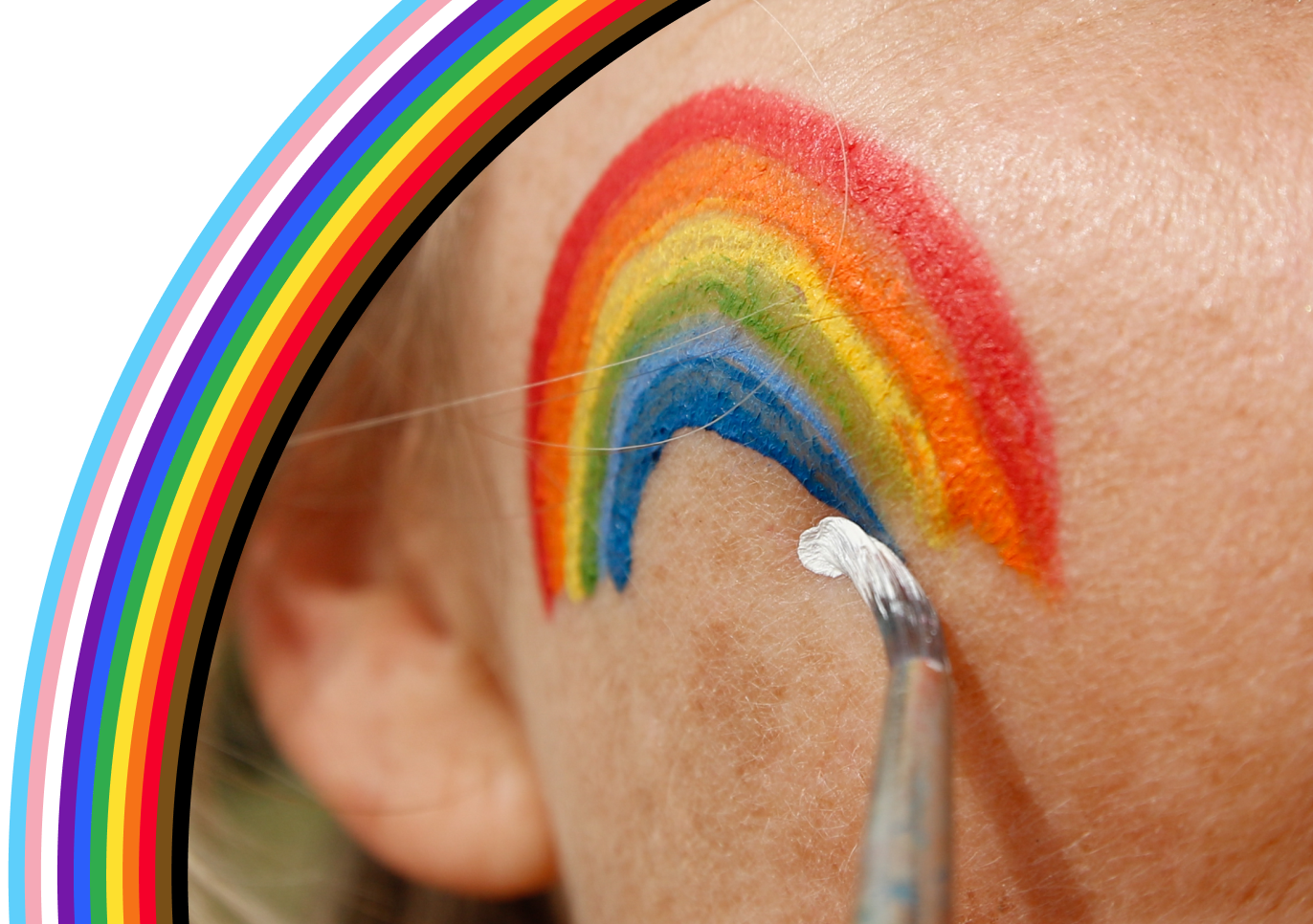 A pride flag painted on someone's cheek